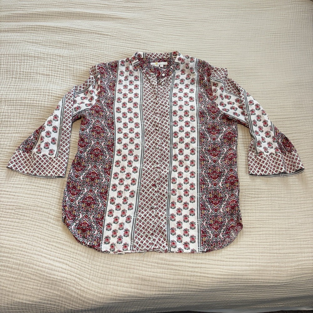 Boden Top Button Front Blouse Sz 6‎ Floral Print 3/4 Sleeve Boho Cottagecore